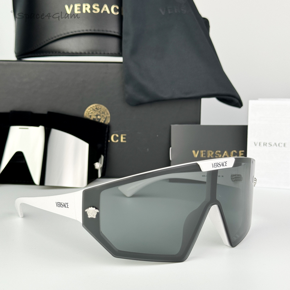 Versace Women Sunglasses White Grey Mirror Silver Detachable VE4461 314/87 NEW